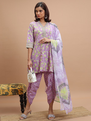 KETCH Women Cotton Blend Kurta Dhoti Pant Dupatta Set For Rs. 400 @ 90 %