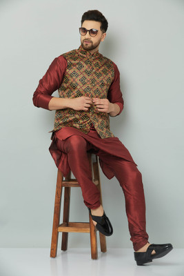 kaifoo Men Kurta Churidar Ethnic Jacket Set