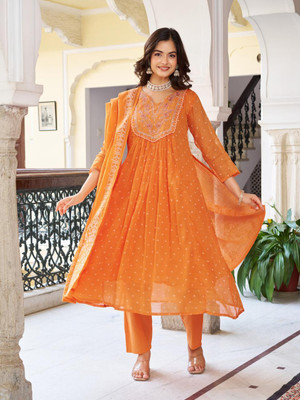 Piu Art Embroidered Anarkali Kurta, Bottom & Dupatta Set
