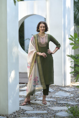 Ashilina Embroidered Kurta, Trouser/Pant & Dupatta Set