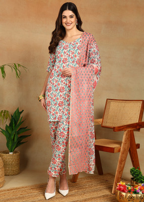 Lamba Creations Floral Print Kurta, Trouser/Pant & Dupatta Set