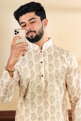 Koshin Men Printed Straight Kurta(Beige)