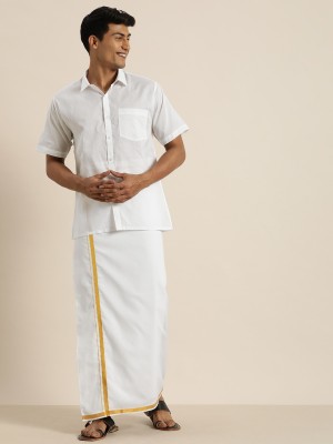 VASTRAMAY Men Shirt Dhoti Set