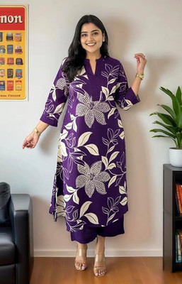 LifesTime Women Floral Print A-line Kurta(Purple)