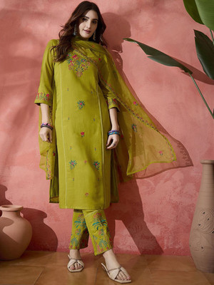 Sangria Embroidered Kurta, Trouser/Pant & Dupatta Set