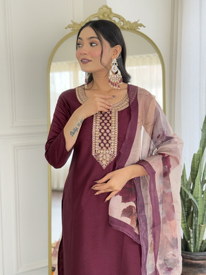SwirlStyle Embroidered Kurta, Salwar & Dupatta Set