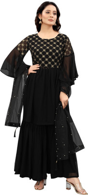 KP FABBBBBBB Embroidered Kurta, Sharara & Dupatta Set