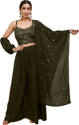 SANCIA Women Ethnic Top Palazzo Dupatta Set