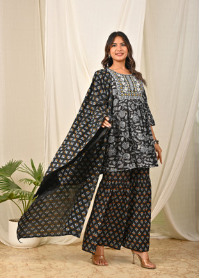 Rachuri Women Ethnic Top Sharara Dupatta Set