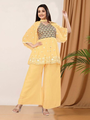 parrot creation Women Ethnic Top Sharara Set