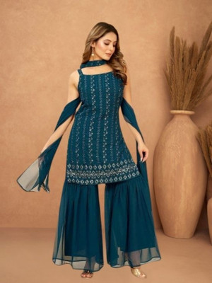 PRIYANSHI ENTERPRISE Women Ethnic Top Sharara Dupatta Set