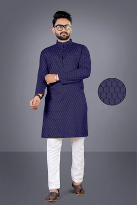 clickby Men Printed Straight Kurta(Blue)