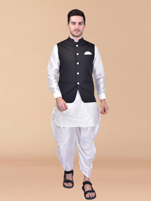 PRINTCULTR Men Kurta Dhoti Pant Ethnic Jacket Set