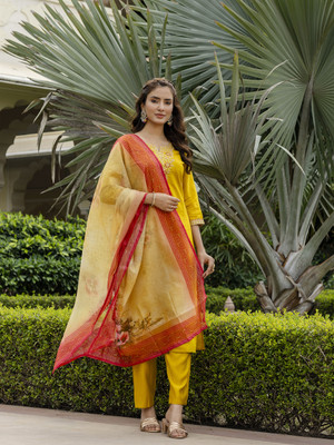 GlimmerGown Embroidered Kurta, Salwar & Dupatta Set