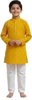 Taggori Baby Boys Festive & Party, Wedding Kurta and Pyjama Set(Yellow Pack of 1)