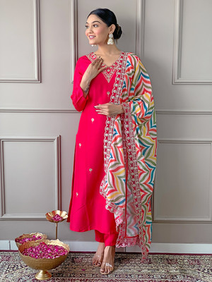 SHREE KSHETRAPAL CREATION Embroidered Kurta, Trouser/Pant & Dupatta Set