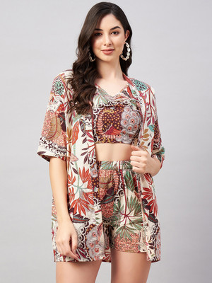 WineRed Top Regular Shorts Co-ords Set