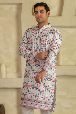 BEXARIO Men Printed Straight Kurta(White)