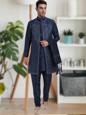 SKAVIJ Men Kurta Churidar Ethnic Jacket Set