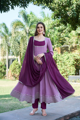 Tasrika Solid Anarkali Kurta, Bottom & Dupatta Set