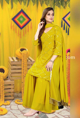KRULRIN Women Kurta Sharara Dupatta Set