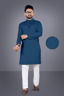 clickby Men Printed Straight Kurta(Blue)