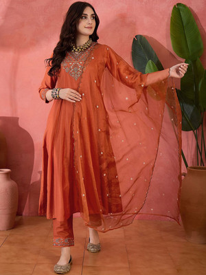 Sangria Embroidered Kurta, Trouser/Pant & Dupatta Set
