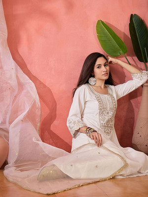 Sangria Embroidered Kurta, Trouser/Pant & Dupatta Set