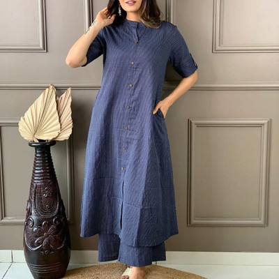 radha fashion Women Printed A-line Kurta(Blue, Dark Blue)