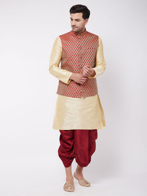 VASTRAMAY Men Kurta Dhoti Ethnic Jacket Set