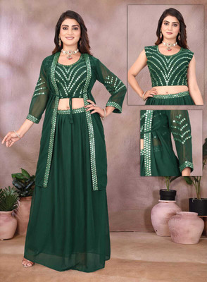 Poonam creation Women Crop Top Skirt Ethnic Jacket Set