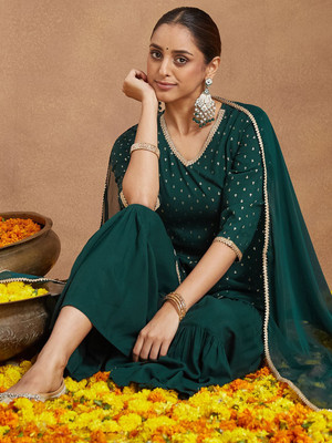 Janasya Women Kurta Sharara Dupatta Set