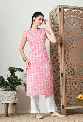 Anmi Printed Women Straight Kurta(Pink)