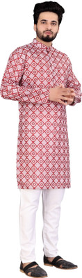 PARALLEL TIMES Men Solid Straight Kurta(Red)