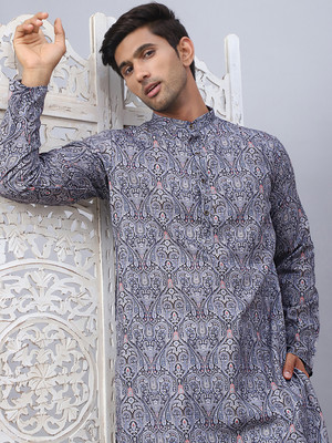 ANOUK Men Printed Straight Kurta(Grey)