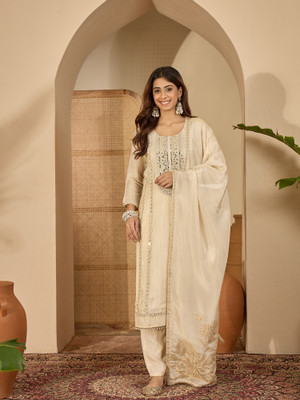 Sangria Women Ethnic Top Pant Attached Dupatta Set