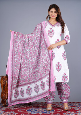 Sanganer Export Women Kurti Pyjama Dupatta Set