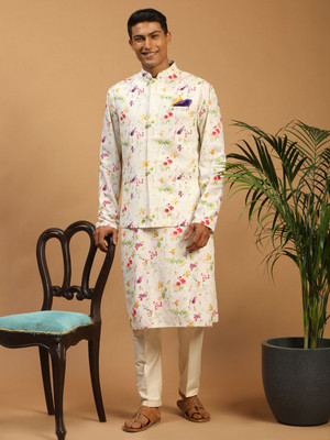 VASTRAMAY Men Kurta Pyjama Ethnic Jacket Set