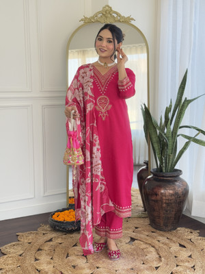 hp fashion Embroidered Kurta, Trouser/Pant & Dupatta Set