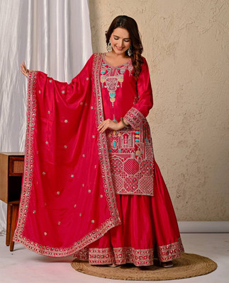 ICEQUBEFAB Women Ethnic Top Sharara Dupatta Set