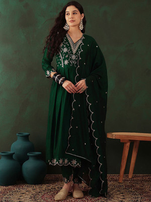 Sangria Embroidered Kurta, Trouser/Pant & Dupatta Set
