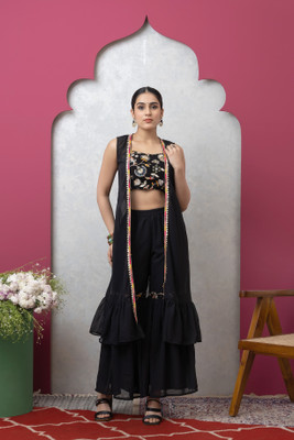 Saka Designs Women Crop Top Sharara Ethnic Jacket Set