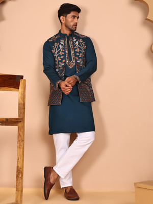 Jompers Men Kurta Pyjama Ethnic Jacket Set