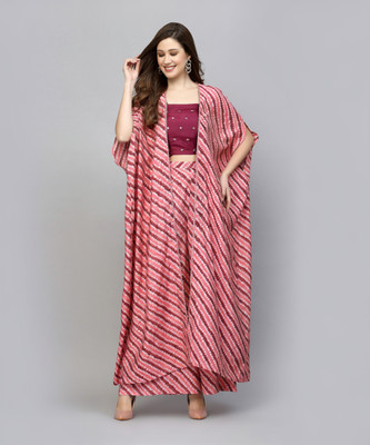 Get Glamr Women Ethnic Top Palazzo Ethnic Jacket Set