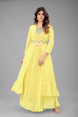 MAARI FASHION Anarkali Gown(Yellow)