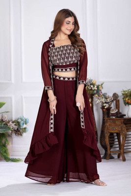 Rebikatrendz Women Ethnic Top Palazzo Ethnic Jacket Set
