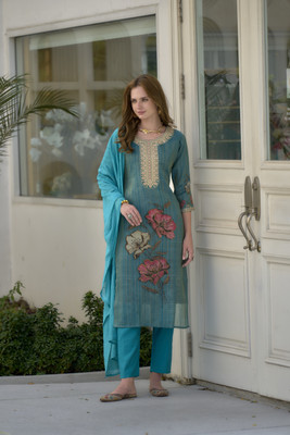 Ivoryverse Embroidered Kurta, Trouser/Pant & Dupatta Set