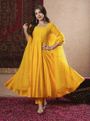 Tasrika Solid Anarkali Kurta, Bottom & Dupatta Set