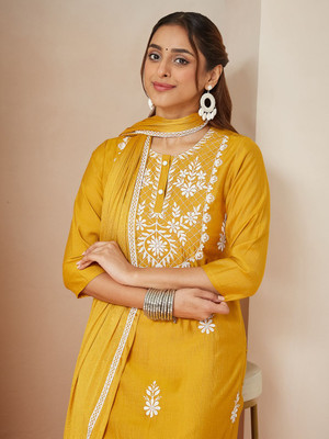 Janasya Women Kurta Pant Dupatta Set