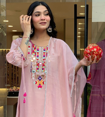 CLOTHCLICK Embroidered Kurta, Churidar & Dupatta Set
